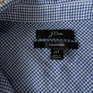 EUC J Crew lightweight micro gingham blue/white shirt, 14T (14 Tall)